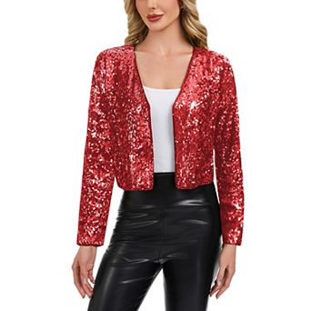 Women's Sequin Open Front Cardigan with Long Sleeves and Cropped Fit