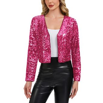 Women's Sequin Open Front Cardigan with Long Sleeves and Cropped Fit