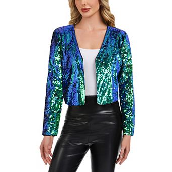 Women's Sequin Open Front Cardigan with Long Sleeves and Cropped Fit