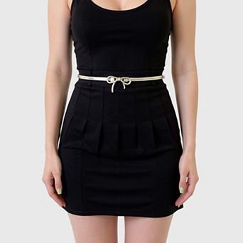 Women's Thin Metallic Belt with Polished Bow Accent and Adjustable Fit 27.5x0.4in