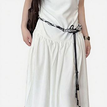 Women's Slim Rope Belt with Wood Bead Tassel Ends and Adjustable Knot Design 51 in