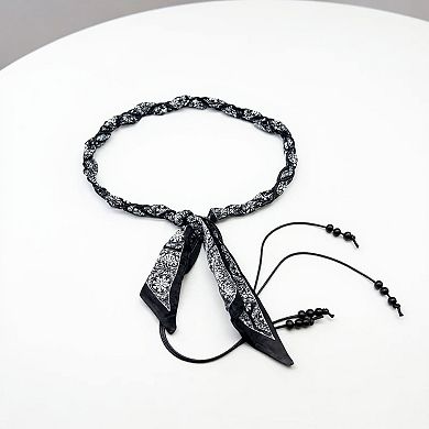 Women's Slim Rope Belt with Wood Bead Tassel Ends and Adjustable Knot Design 51in
