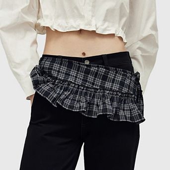 Women's Plaid Ruffle Overlay Skirt Belt with Adjustable Side Ties 55 in