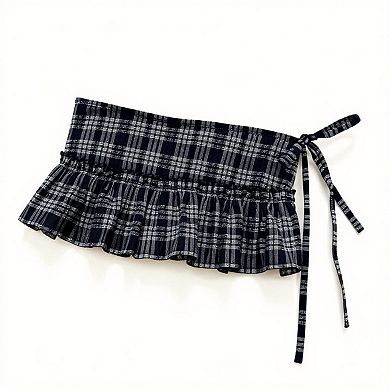 Women's Plaid Ruffle Overlay Skirt Belt with Adjustable Side Ties 55in