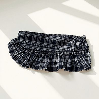 Women's Plaid Ruffle Overlay Skirt Belt with Adjustable Side Ties 55in