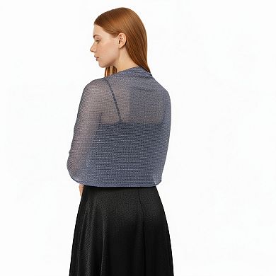 Women's Shimmer Knit Shawl Wrap with Ring Detail and Fringe Hem 17.5x63in