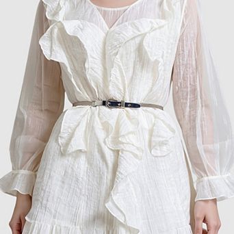 Women's Slim Metallic Belt with Adjustable Buckle and Faux Leather Accents 39.5x0.3in