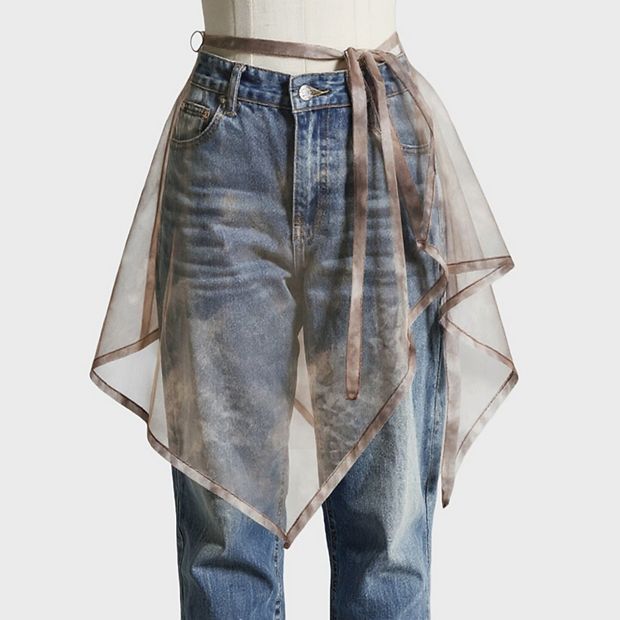 Women's Sheer Organza Overlay Wrap Skirt with Asymmetrical Hem and
