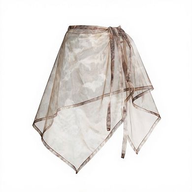 Women's Sheer Organza Overlay Wrap Skirt with Asymmetrical Hem and Tie Waist 17.7x59in