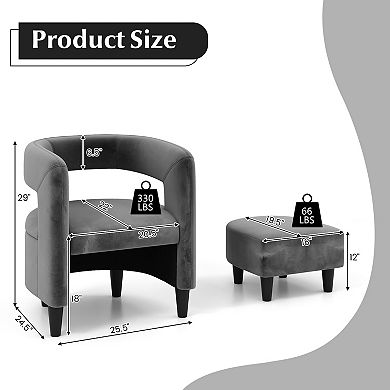 Gray Comfy Accent Armchair with Matching Footrest