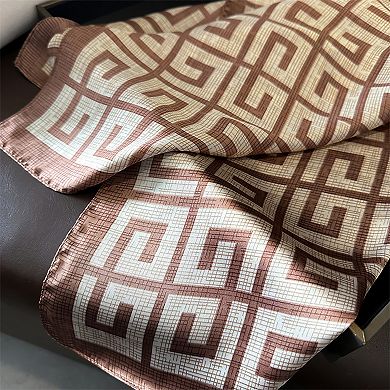 Women's Satin Square Scarf with Geometric Pattern Design 27.5×27.5 Inches