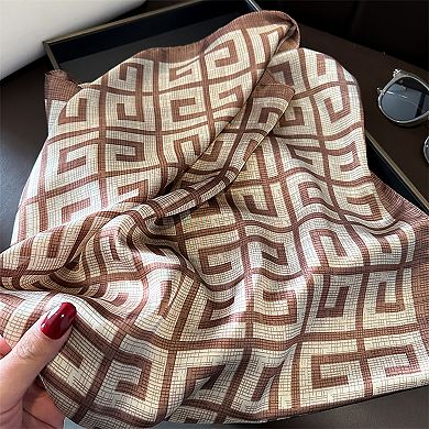Women's Satin Square Scarf with Geometric Pattern Design 27.5×27.5 Inches