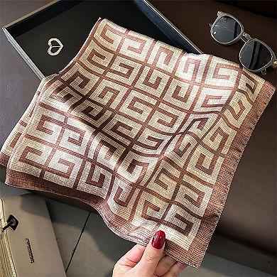 Women's Satin Square Scarf with Geometric Pattern Design 27.5×27.5 Inches