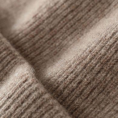 Women's Ribbed Wool Knit Beanie Hat with Folded Cuff