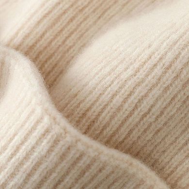 Women's Ribbed Wool Knit Beanie Hat with Folded Cuff