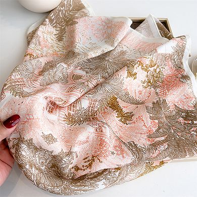 Women's Vintage Landscape Print Square Scarf 26.7×26.7 Inches