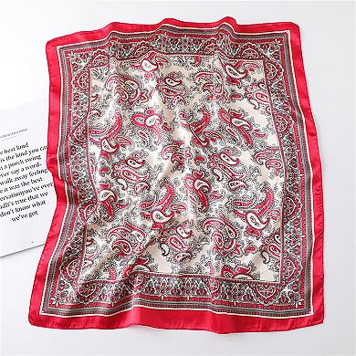 Women's Satin Square Scarf with Classic Paisley Print 23.6×23.6 Inches