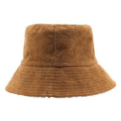 Women's Reversible Bucket Hat Warm Suede Winter Cap Soft Double Sided Style