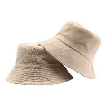 Women's Reversible Bucket Hat Warm Suede Winter Cap Soft Double Sided Style