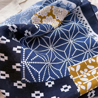 Women's Patchwork Geometric Print Cotton-Linen Feel Square Scarf 26.7×26.7 Inches