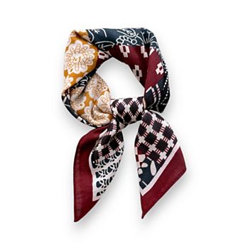 Women's Patchwork Geometric Print Cotton-Linen Feel Square Scarf 26.7×26.7 Inches