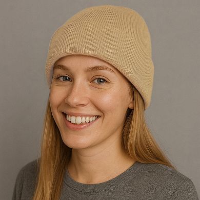Women's Satin Lined Knit Beanie Hat with Folded Cuff for Hair Protection