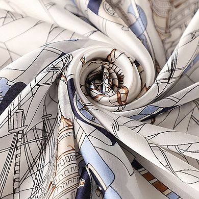 Women's Sailboat Print Satin Square Scarf 27.5×27.5 Inches