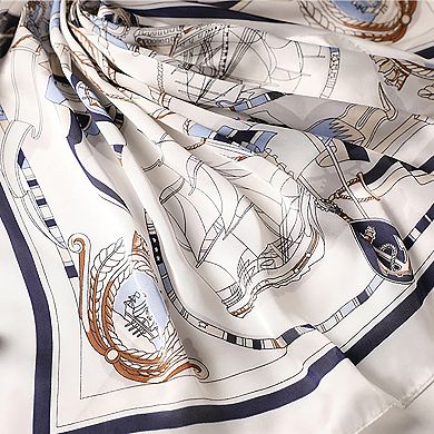Women's Sailboat Print Satin Square Scarf 27.5×27.5 Inches