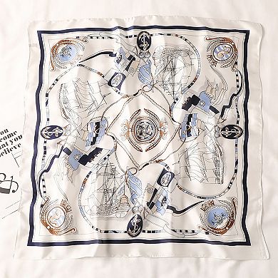 Women's Sailboat Print Satin Square Scarf 27.5×27.5 Inches
