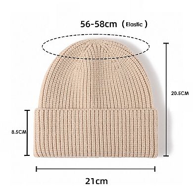Women's Rib Knit Beanie Hat with Folded Cuff and Stretchy Fit