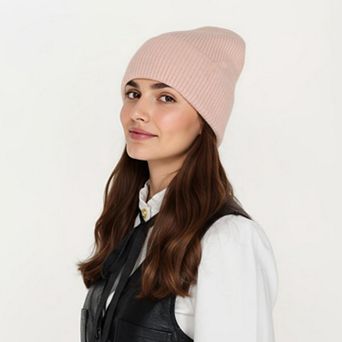 Women's Rib Knit Beanie Hat with Folded Cuff and Stretchy Fit