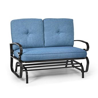 2-Seat Blue Outdoor Glider Swing Chair with Cushions
