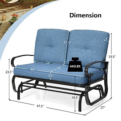 2-Seat Blue Outdoor Glider Swing Chair with Cushions