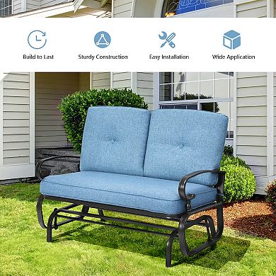 2-Seat Blue Outdoor Glider Swing Chair with Cushions