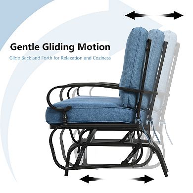 2-Seat Blue Outdoor Glider Swing Chair with Cushions