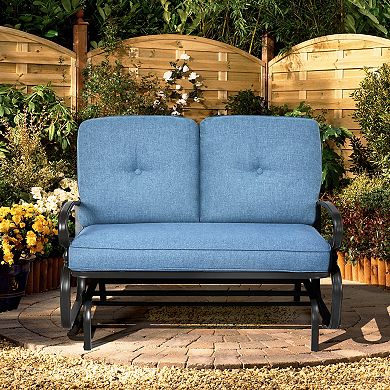 2-Seat Blue Outdoor Glider Swing Chair with Cushions