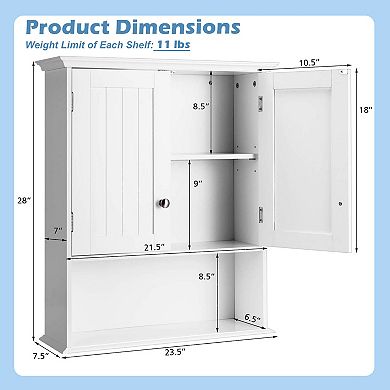 White Wall-Mounted Bathroom Cabinet with Shelves and Double Doors
