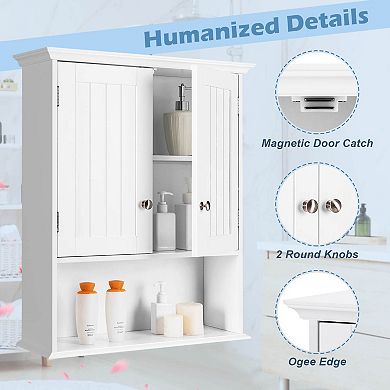 White Wall-Mounted Bathroom Cabinet with Shelves and Double Doors