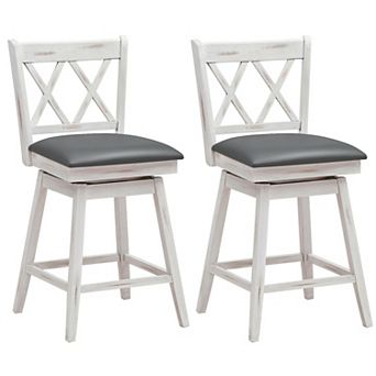 Set of 2 24-Inch Swivel Counter Height Bar Stools with Rubber Wood Legs - White