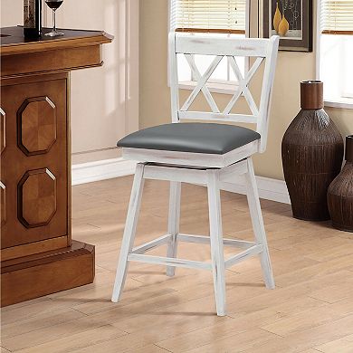 Set of 2 24-Inch Swivel Counter Height Bar Stools with Rubber Wood Legs - White