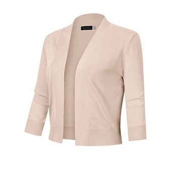 Women's 3/4 Sleeve Cropped Cardigan Sweater Open Front Lightweight Knit Short Bolero Shrugs