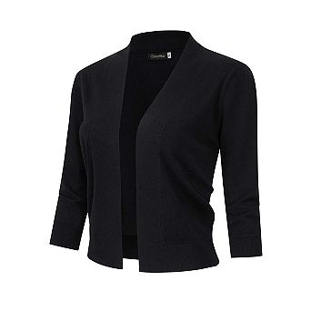 Women's 3/4 Sleeve Cropped Cardigan Sweater Open Front Lightweight Knit Short Bolero Shrugs