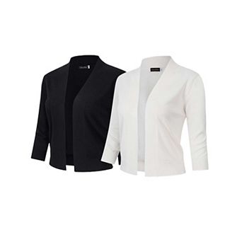 Women's 3/4 Sleeve Cropped Cardigan Sweater Open Front Lightweight Knit Short Bolero Shrugs