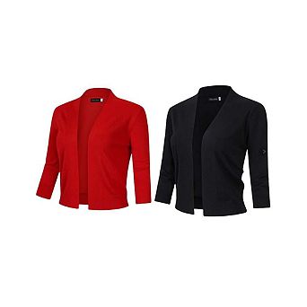 Women's 3/4 Sleeve Cropped Cardigan Sweater Open Front Lightweight Knit Short Bolero Shrugs