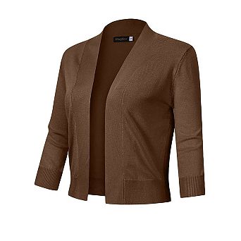 Women's 3/4 Sleeve Cropped Cardigan Sweater Open Front Lightweight Knit Short Bolero Shrugs