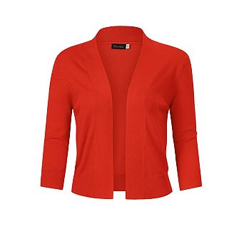 Women's 3/4 Sleeve Cropped Cardigan Sweater Open Front Lightweight Knit Short Bolero Shrugs