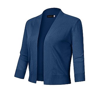 Women's 3/4 Sleeve Cropped Cardigan Sweater Open Front Lightweight Knit Short Bolero Shrugs