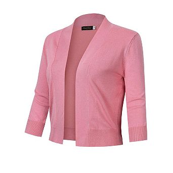 Women's 3/4 Sleeve Cropped Cardigan Sweater Open Front Lightweight Knit Short Bolero Shrugs