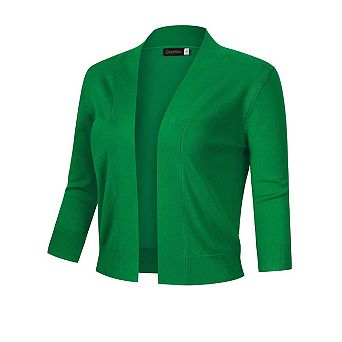 Women's 3/4 Sleeve Cropped Cardigan Sweater Open Front Lightweight Knit Short Bolero Shrugs