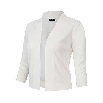 Women's 3/4 Sleeve Cropped Cardigan Sweater Open Front Lightweight Knit Short Bolero Shrugs